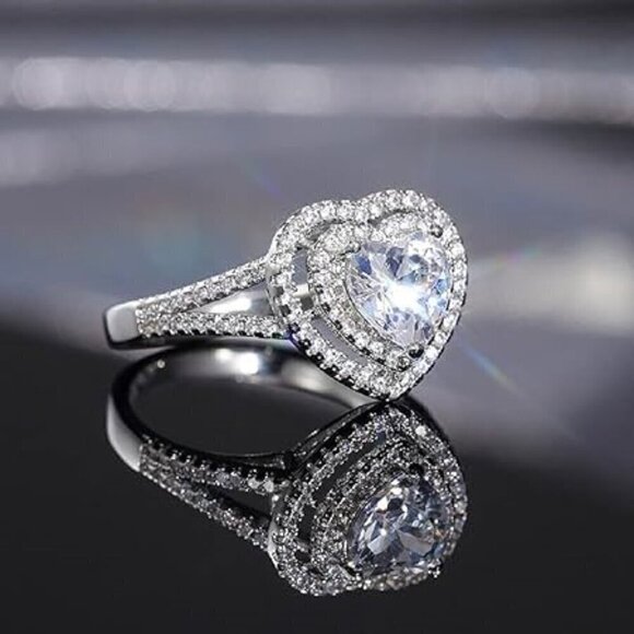 ✨Sweet Pure CZ Double Layer Cross Fashion Heart Rings for Women, MARR9016 - Picture 7 of 9